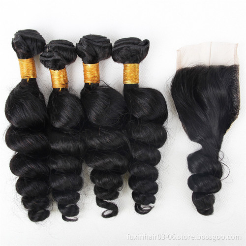 Raw Mink Brazilian Extension Human Weave With Closure Frontal Deep Loose Wave Virgin Hair Frontal And Bundles Human Hair